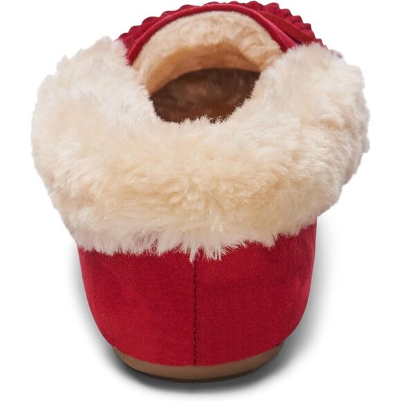 Women’s Faux Fur Lined Red Bow Slip On Cozy Warm Stylish Durable Slippers Boot - Picture 7 of 8